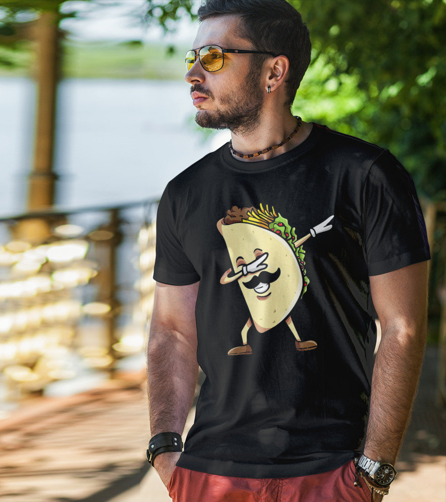 Dabbing Taco Mexican Food Lover With Mustache Dancer T-Shirt