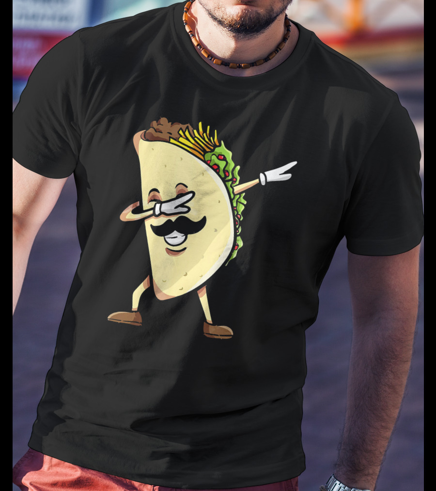 Dabbing Taco Mexican Food Lover With Mustache Dancer T-Shirt