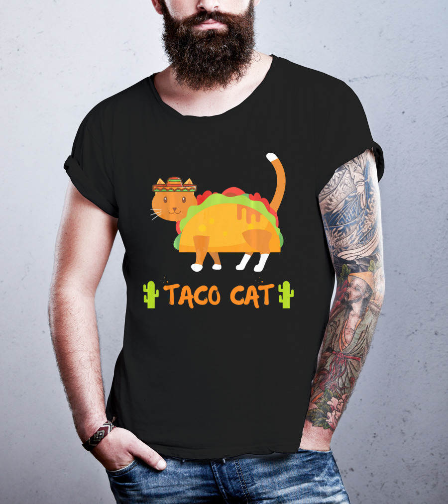 Taco Cat Sombrero With Cactus Fun T-Shirt