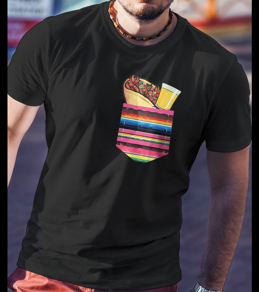 Tacos And Tequila Vibrant Serape Pocket T-Shirt