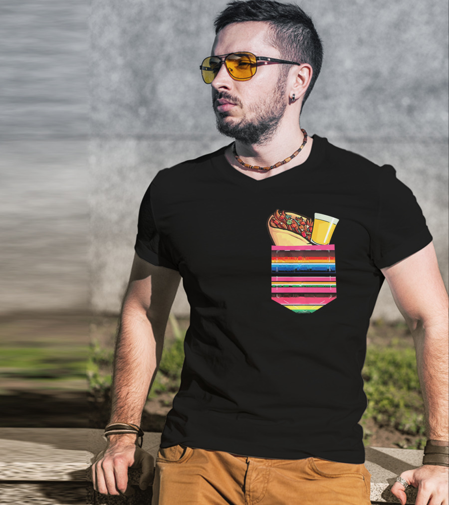 Tacos And Tequila Vibrant Serape Pocket T-Shirt