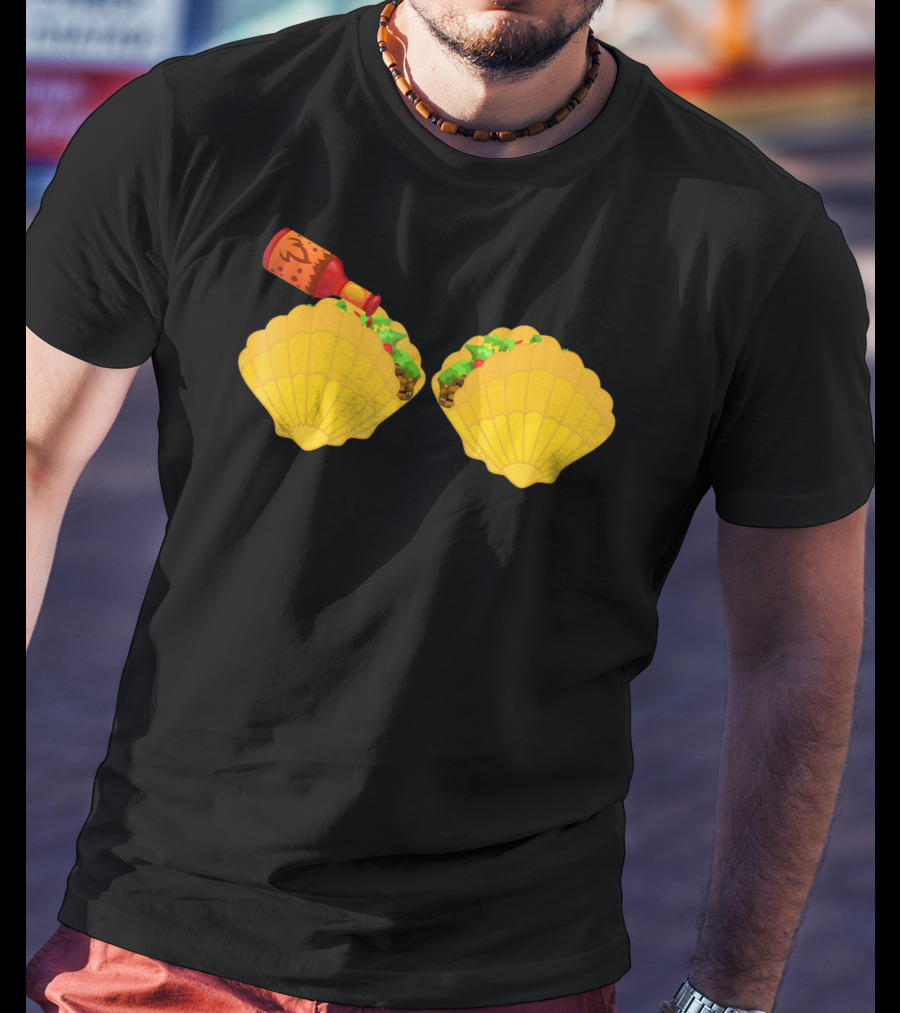 Mermaid Shell Taco Bra With Hot Sauce Bottle And Spicy Chi T-Shirt