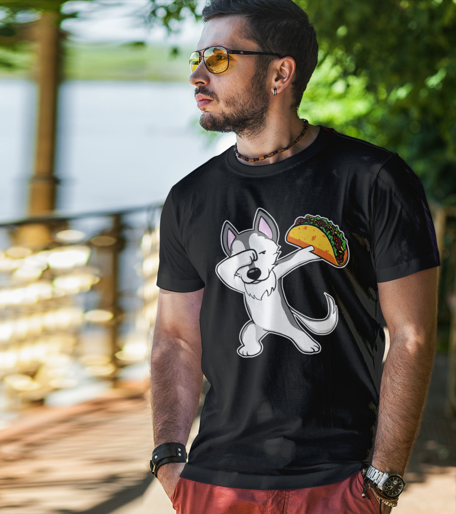 Husky Dabbing With Taco Funny Dance Lover T-Shirt