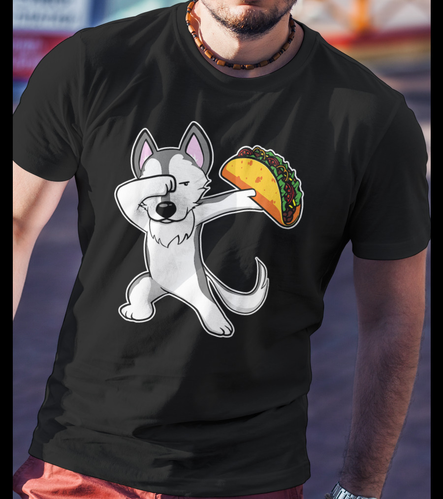 Husky Dabbing With Taco Funny Dance Lover T-Shirt