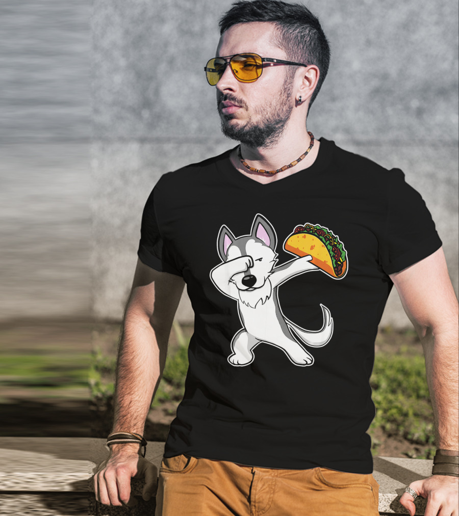 Husky Dabbing With Taco Funny Dance Lover T-Shirt