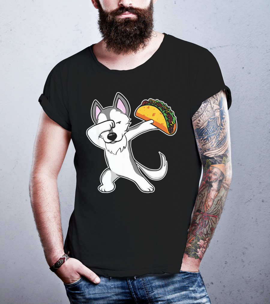 Husky Dabbing With Taco Funny Dance Lover T-Shirt