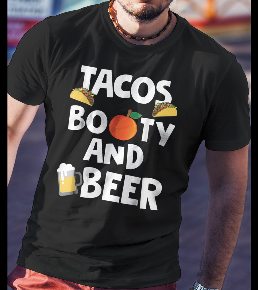 Mens Funny Tacos Peach Booty And Beer With Emoji Graphics T-Shirt