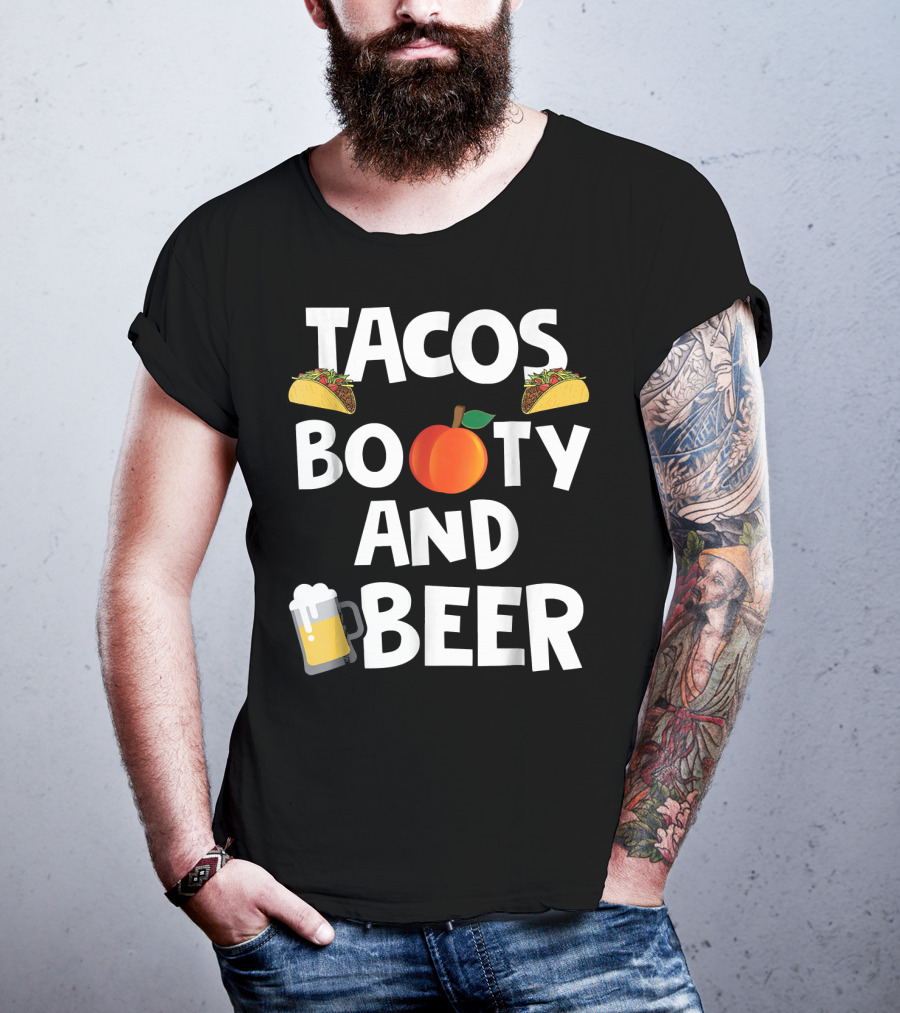 Mens Funny Tacos Peach Booty And Beer With Emoji Graphics T-Shirt