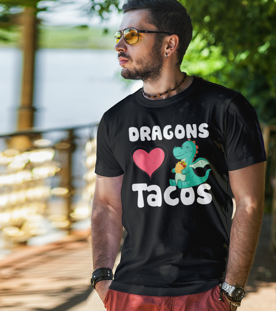 Dragons Love Tacos Heart Dragon Eating Taco T-Shirt