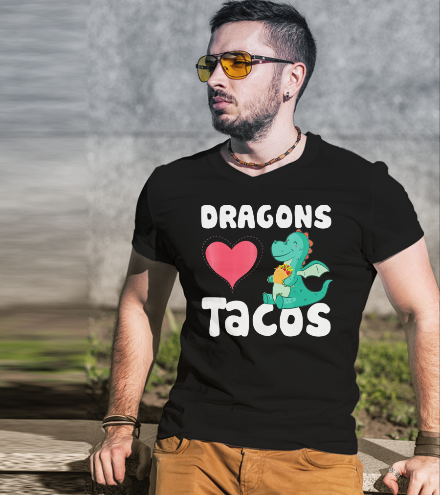 Dragons Love Tacos Heart Dragon Eating Taco T-Shirt