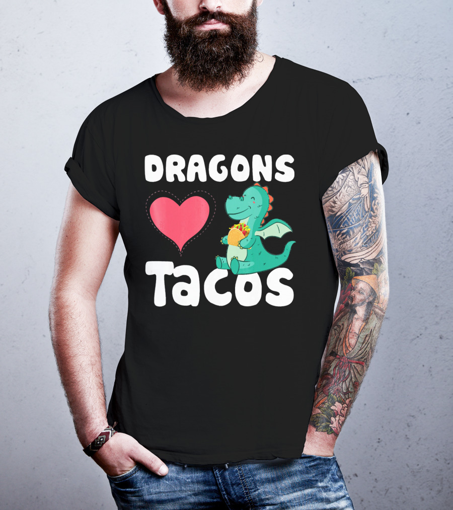 Dragons Love Tacos Heart Dragon Eating Taco T-Shirt