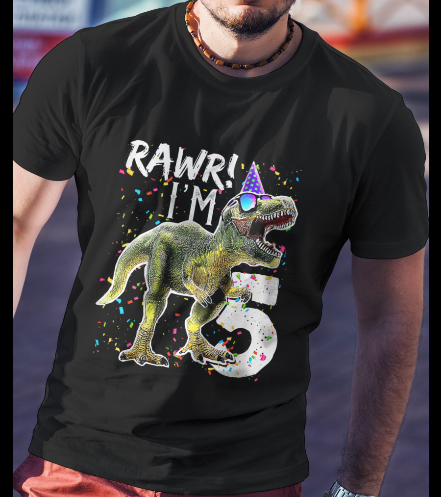 Rawr I'm 5 Dinosaur Birthday Party Hat Confetti T-Shirt