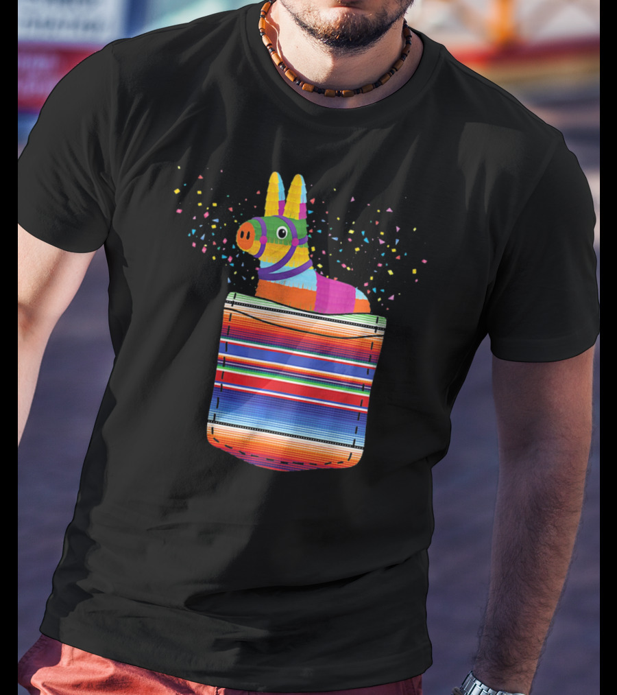 Pocket Pinata Serape Fiesta Blanket Confetti Burst T-Shirt