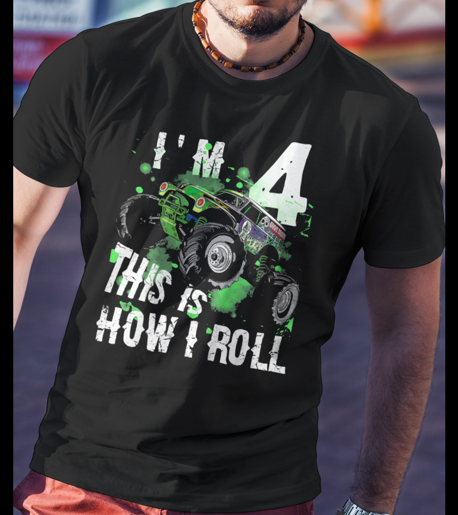 I'm 4 This Is How I Roll Monster Truck Kids T-Shirt