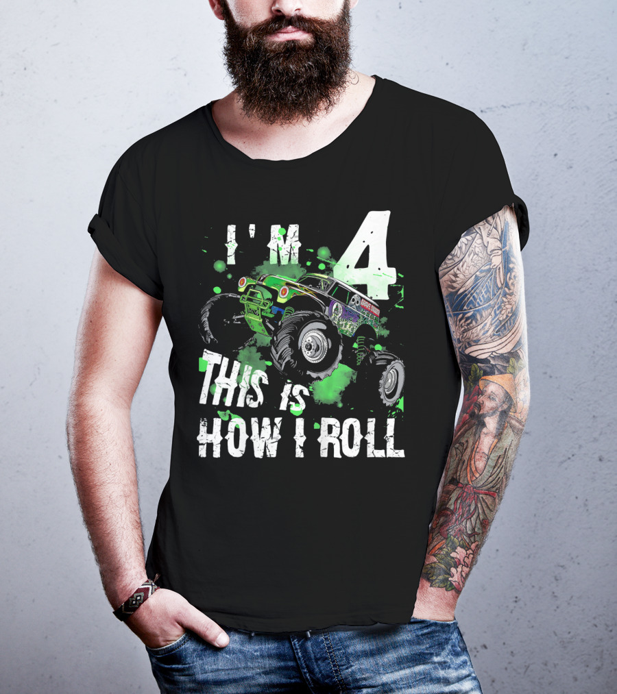 I'm 4 This Is How I Roll Monster Truck Kids T-Shirt