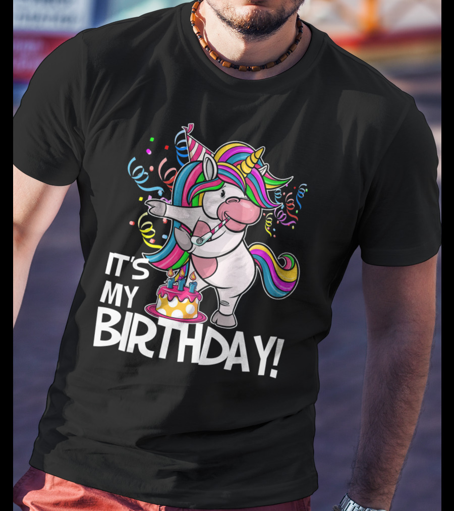 IT'S MY BIRTHDAY Flossing Unicorn Party With Cake And Confetti T-Shirt