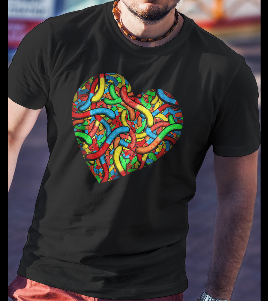 90s Candy Heart Sour Gummy Worms Girls T-Shirt