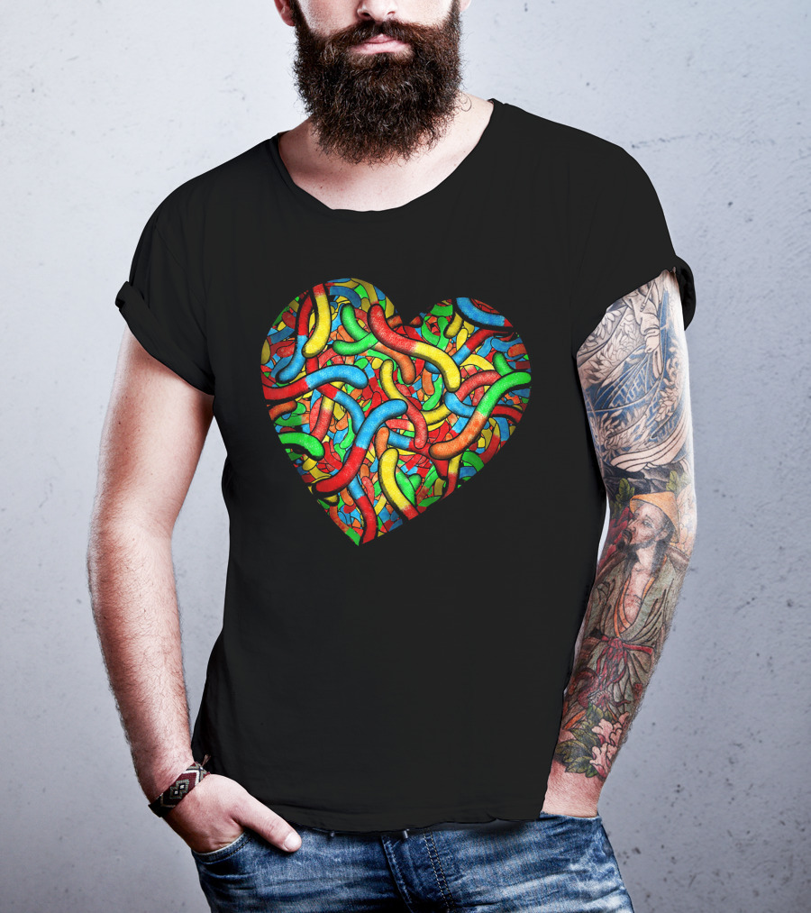 90s Candy Heart Sour Gummy Worms Girls T-Shirt