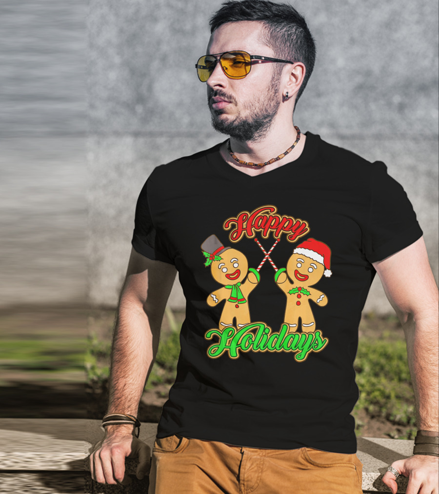 Happy Holidays Gingerbread Men Fencing With Candy Canes T-Shirt