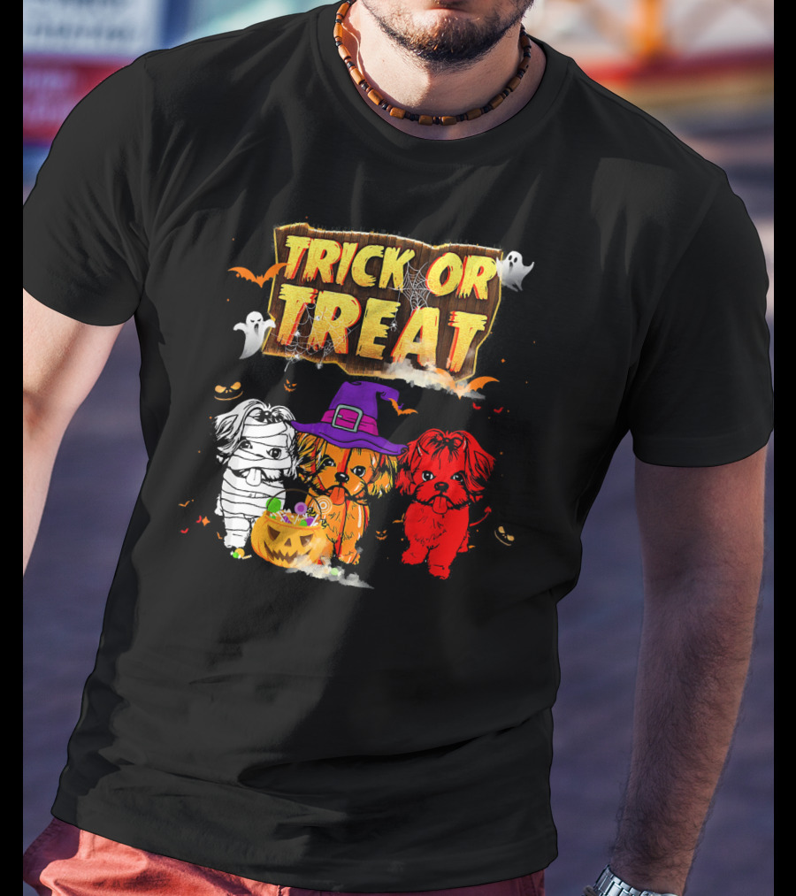 Trick Or Treat Three Shih Tzu Pumpkin Ghosts T-Shirt