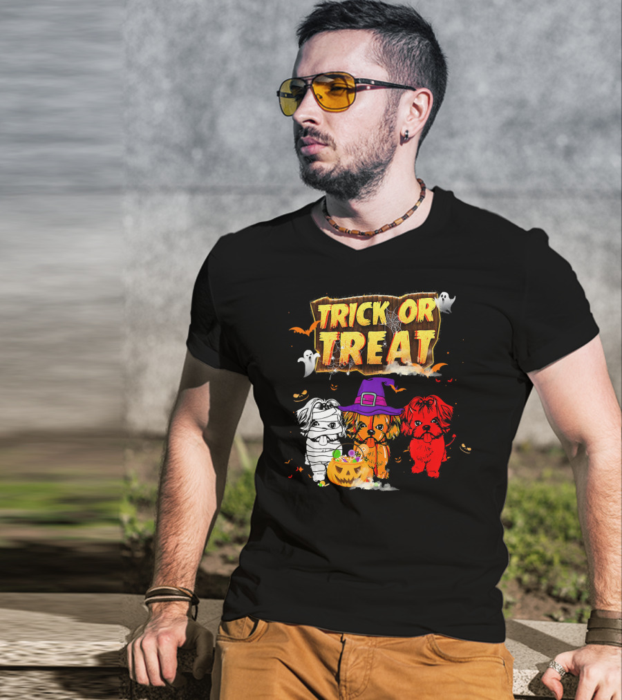Trick Or Treat Three Shih Tzu Pumpkin Ghosts T-Shirt