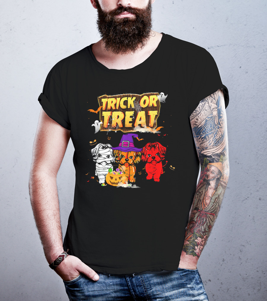 Trick Or Treat Three Shih Tzu Pumpkin Ghosts T-Shirt