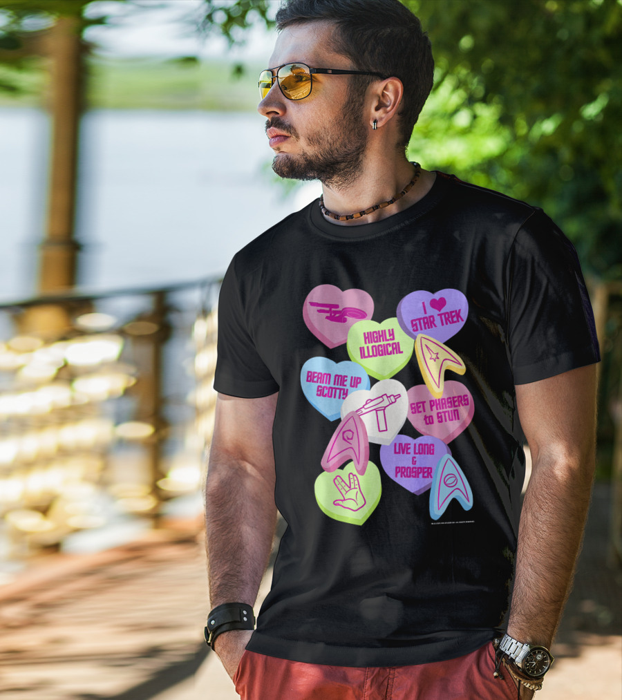 Beam Me Up Scotty Star Trek Candy Hearts Valentines Day Live Long And Prosper T-Shirt
