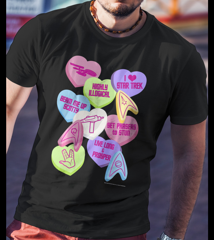 Beam Me Up Scotty Star Trek Candy Hearts Valentines Day Live Long And Prosper T-Shirt