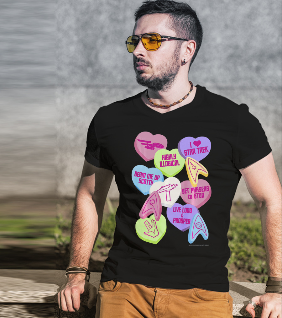 Beam Me Up Scotty Star Trek Candy Hearts Valentines Day Live Long And Prosper T-Shirt