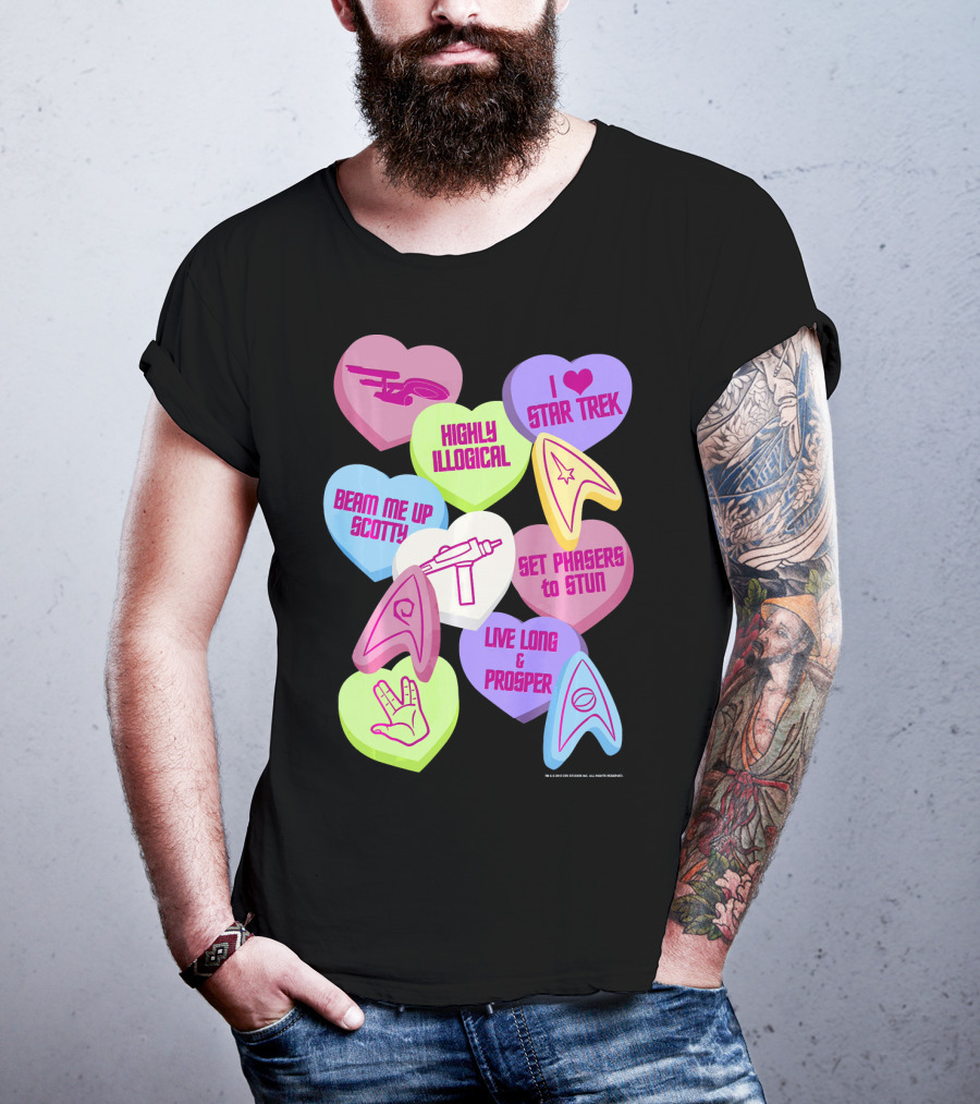 Beam Me Up Scotty Star Trek Candy Hearts Valentines Day Live Long And Prosper T-Shirt