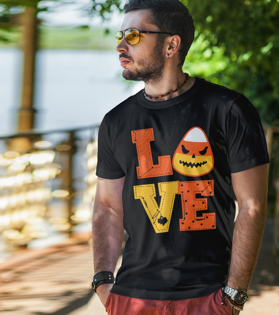 LOVE Candy Corn Halloween Pumpkin T-Shirt