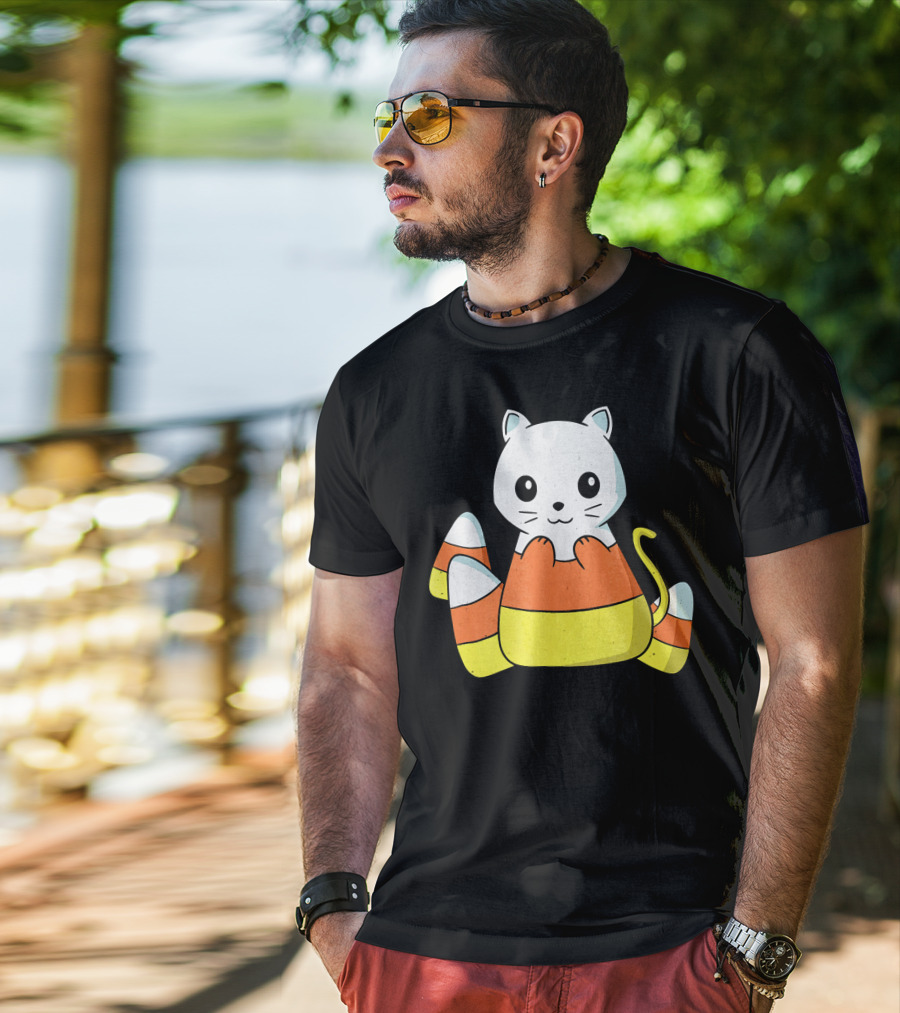 Adorable Candy Corn Cat Halloween Kitty T-Shirt