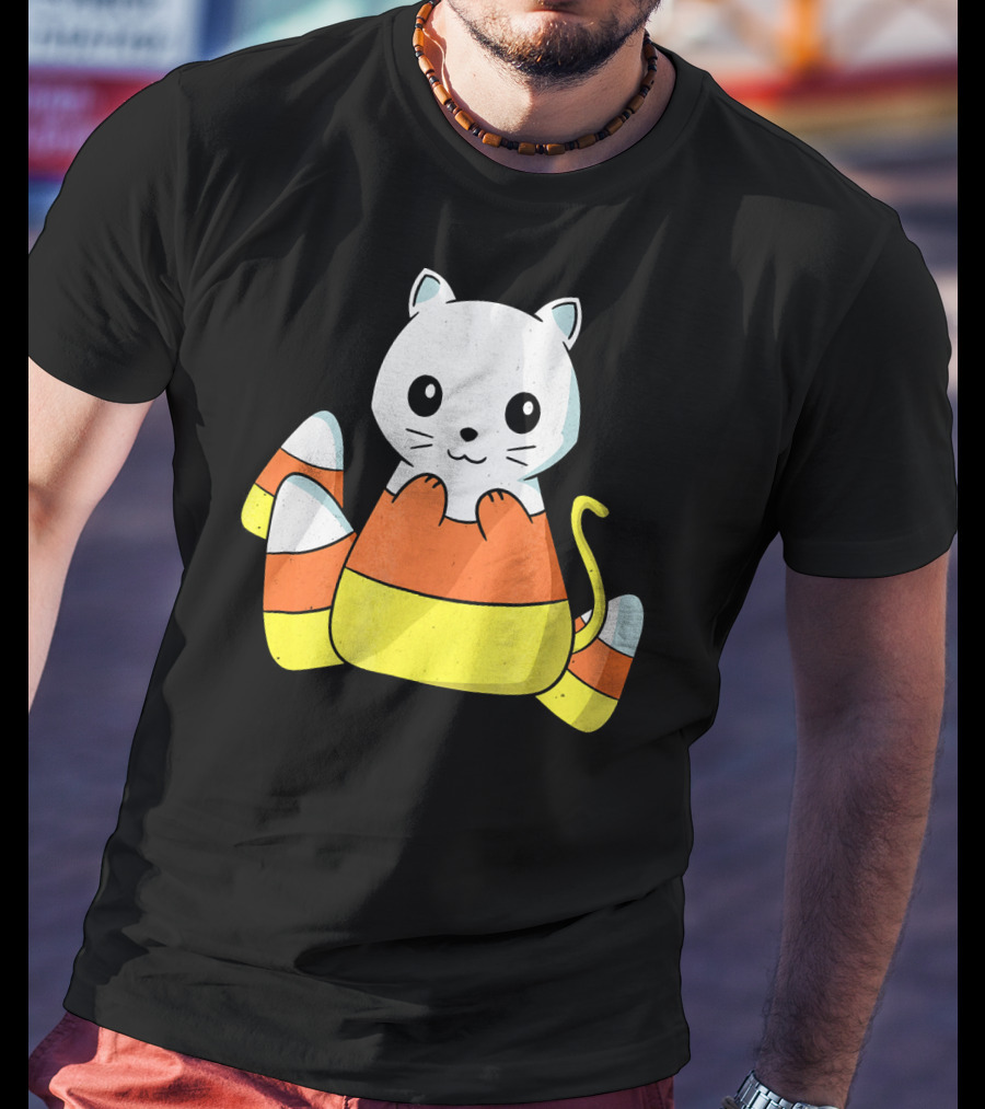 Adorable Candy Corn Cat Halloween Kitty T-Shirt