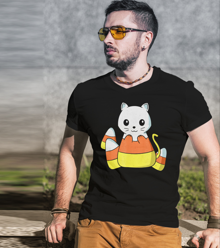 Adorable Candy Corn Cat Halloween Kitty T-Shirt