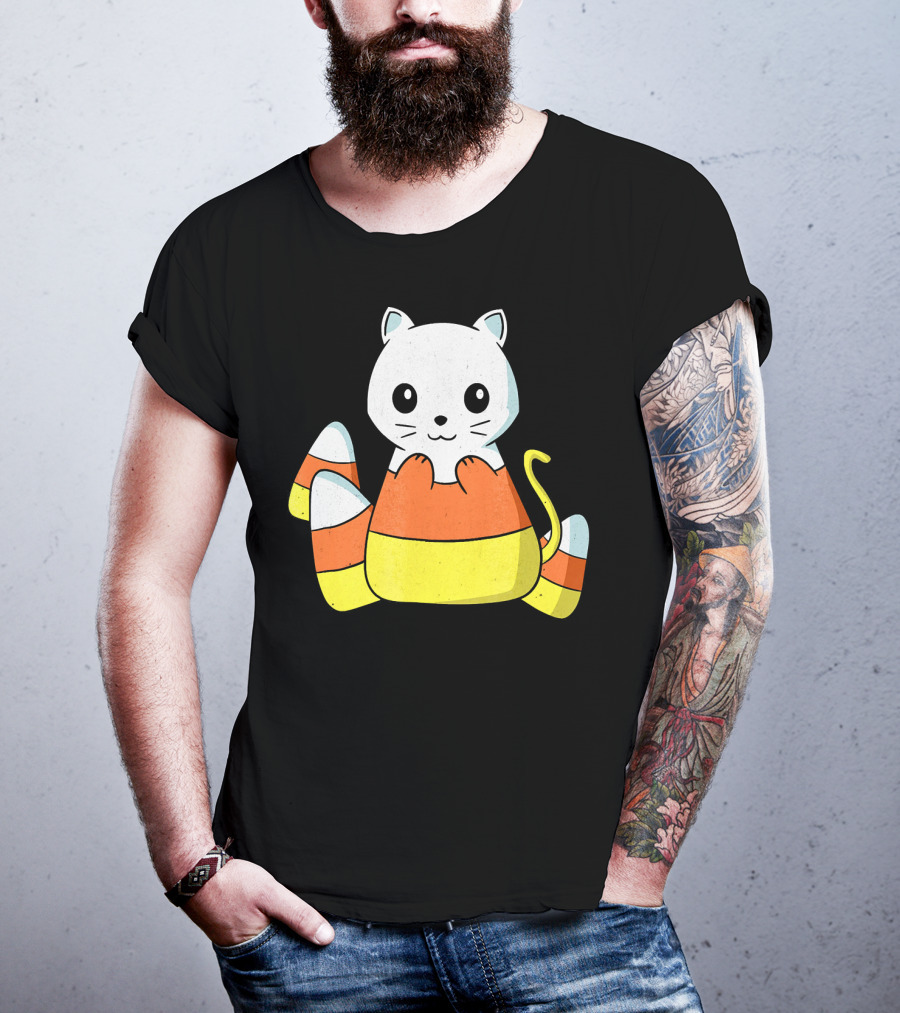 Adorable Candy Corn Cat Halloween Kitty T-Shirt