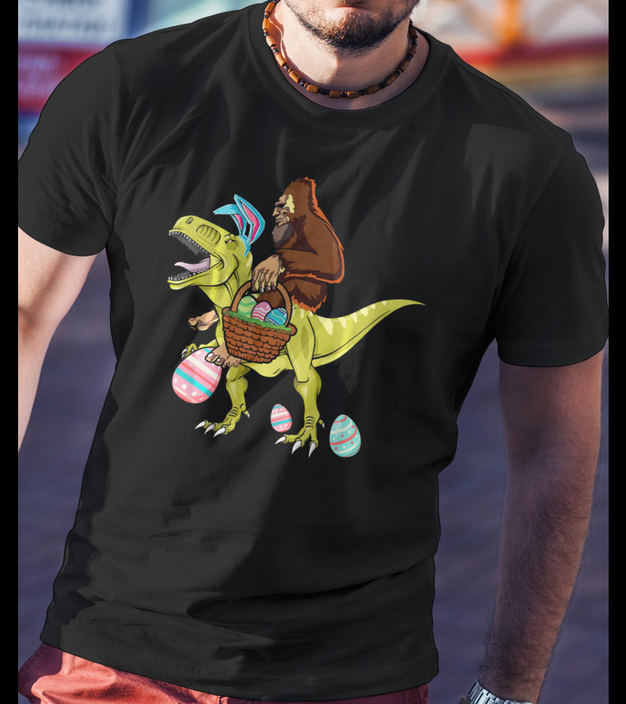 Bigfoot Dinosaur Easter Eggs Basket T-Shirt