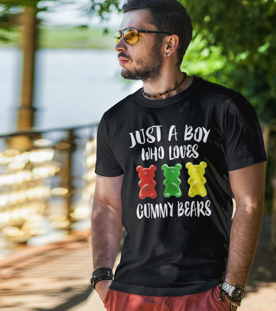 Just A Boy Who Loves Gummy Bears Red Green Yellow Bears T-Shirt