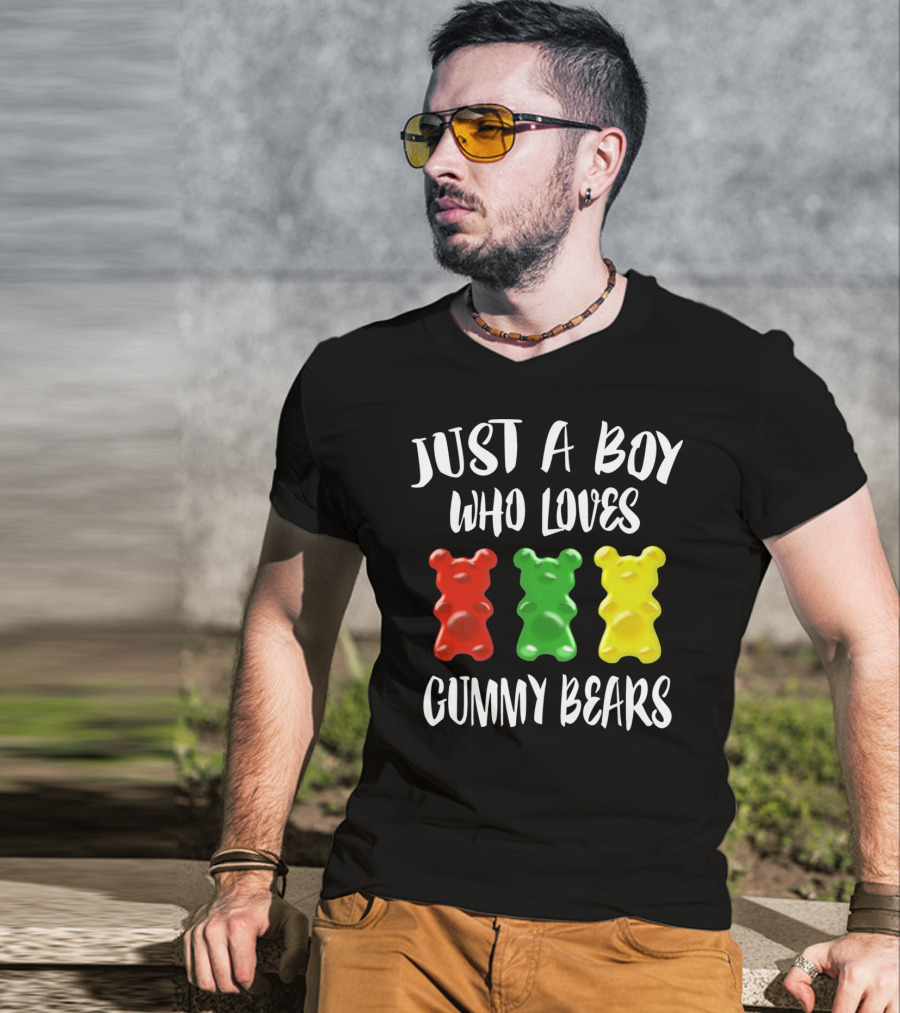 Just A Boy Who Loves Gummy Bears Red Green Yellow Bears T-Shirt