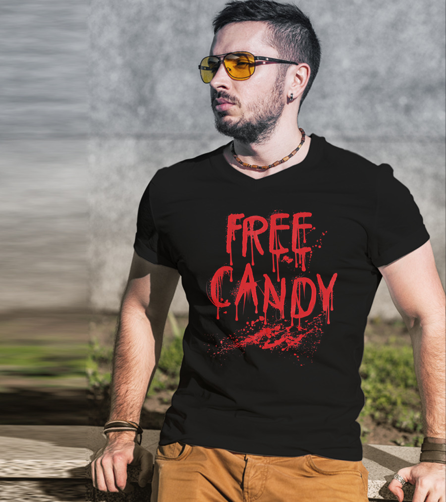 Free Candy Scary Bloody Red Splatter Horror T-Shirt
