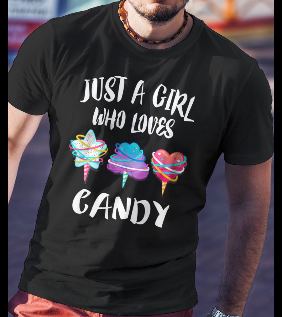 Just A Girl Who Loves Candy Colorful Hearts And Swirls T-Shirt