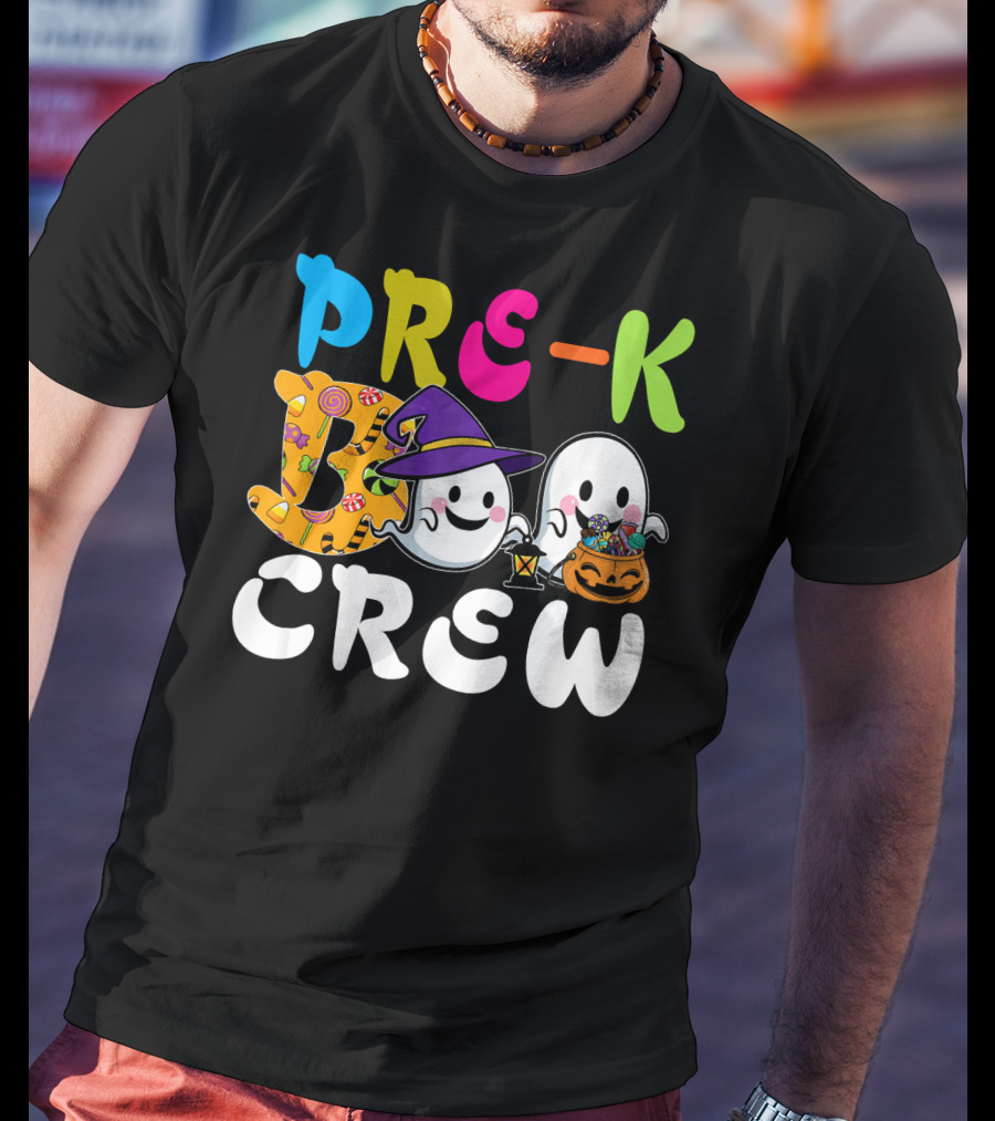 Pre-K Boo Crew Halloween Ghost Witch Candy Lantern T-Shirt