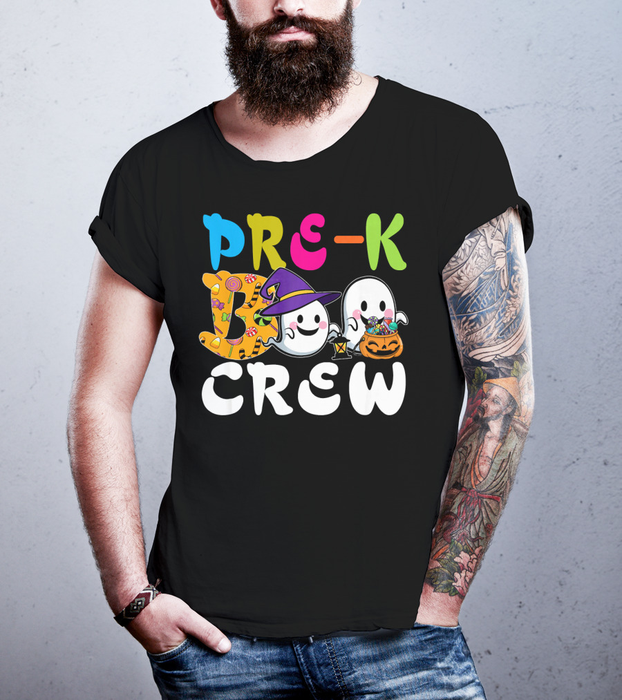Pre-K Boo Crew Halloween Ghost Witch Candy Lantern T-Shirt
