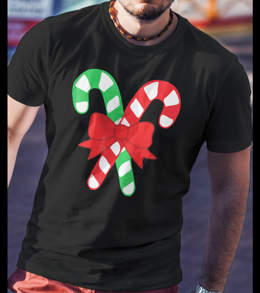 Candy Canes Christmas Holiday Red Bow Iconic Symbols T-Shirt