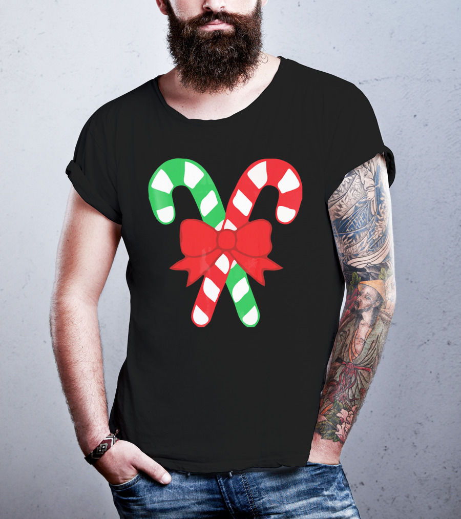 Candy Canes Christmas Holiday Red Bow Iconic Symbols T-Shirt