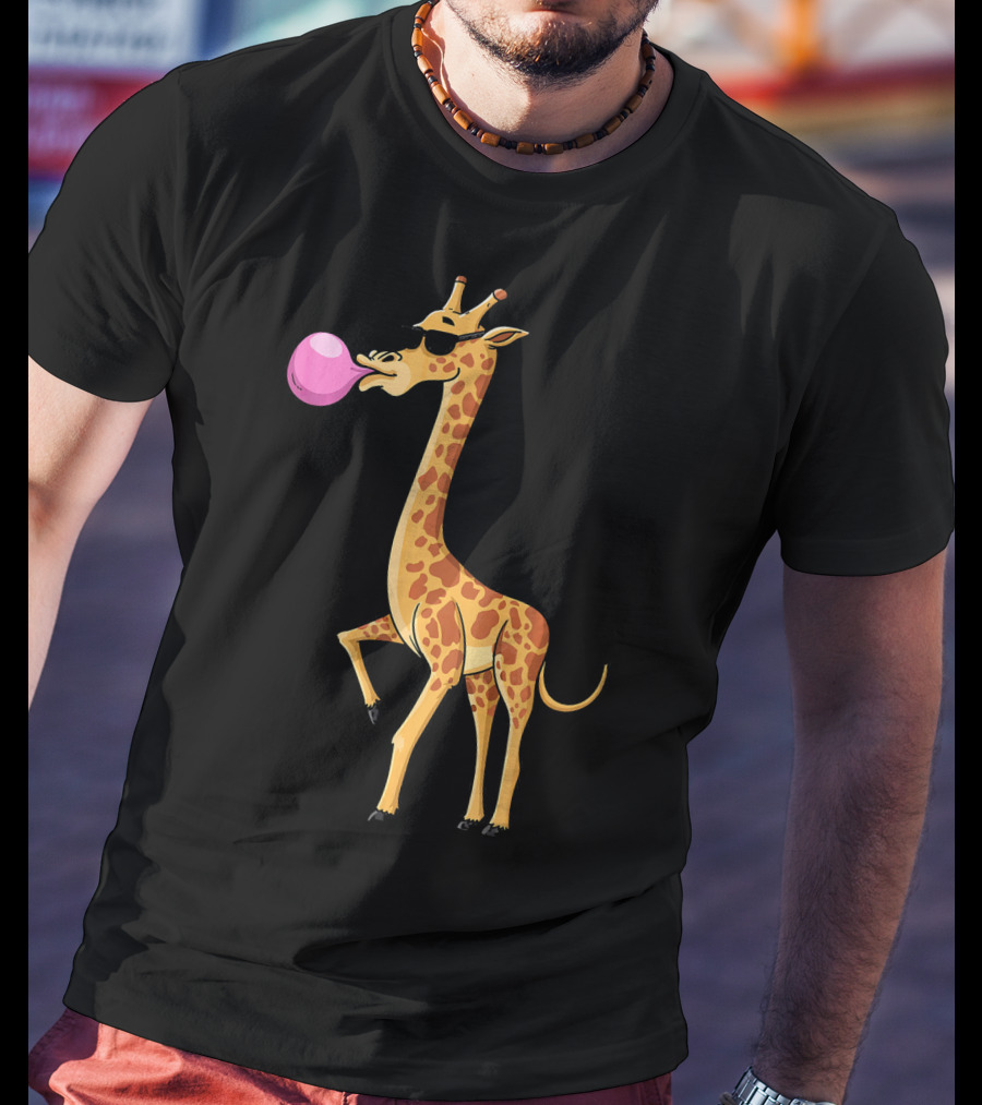 Funny Bubble Gum Blowing Giraffe Animal T-Shirt