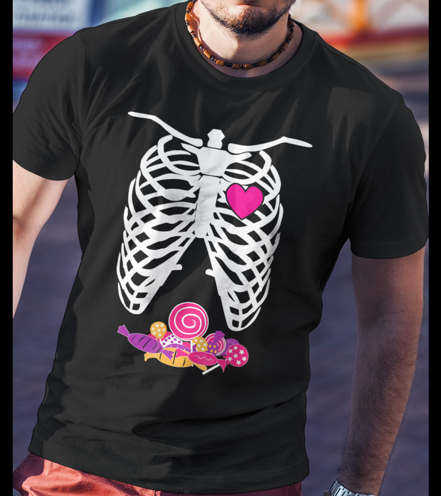 Halloween XRay Skeleton Rib Cage Heart Candy T-Shirt