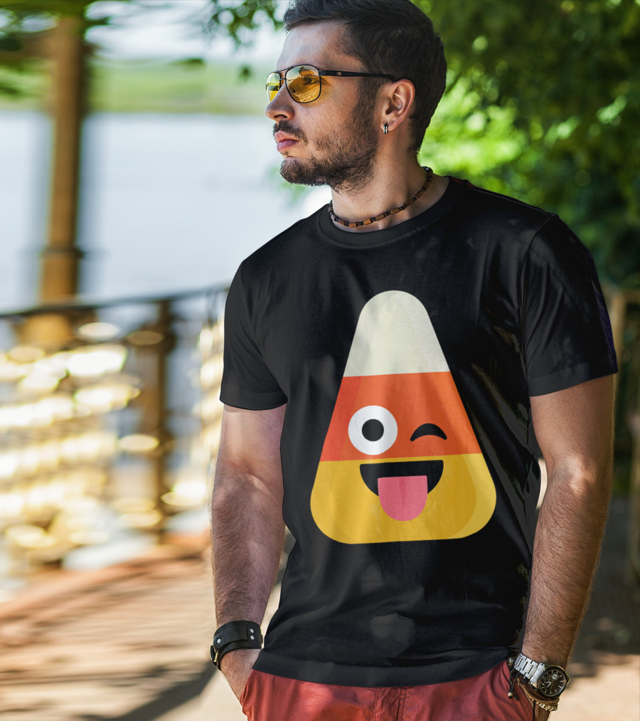 Candy Corn Emoji Wink Tongue Out Face T-Shirt