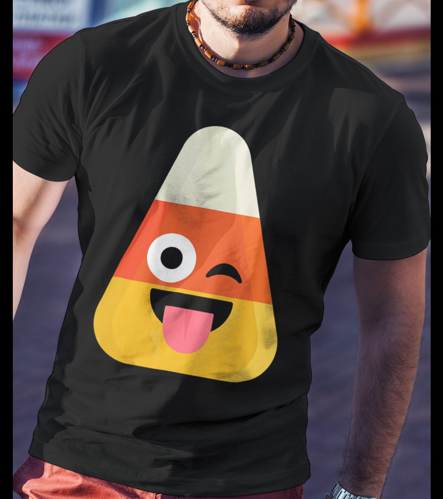 Candy Corn Emoji Wink Tongue Out Face T-Shirt