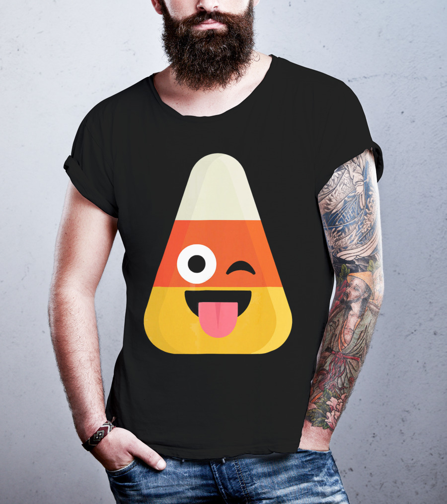 Candy Corn Emoji Wink Tongue Out Face T-Shirt