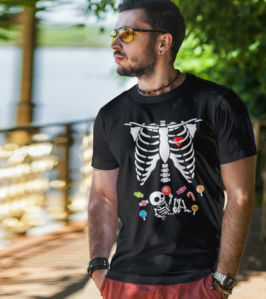 Baby Skeleton Candy Heart Ribcage Halloween Pregnancy T-Shirt